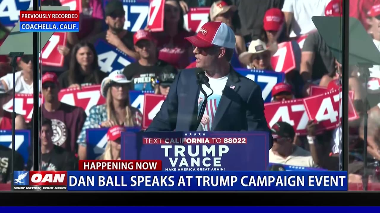 One America's Dan Ball Delivers Remarks At President Donald Trump's Rally In Coachella, CA