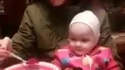 Funny baby mother and baby reaction