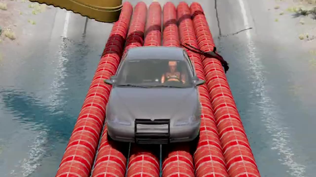 Car vs Big Bollards challenge