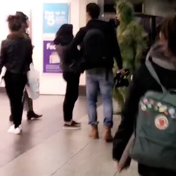Man dressed up as grass shrubs