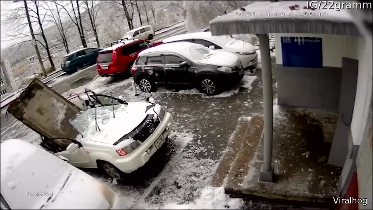 Concrete Block Crushes Car