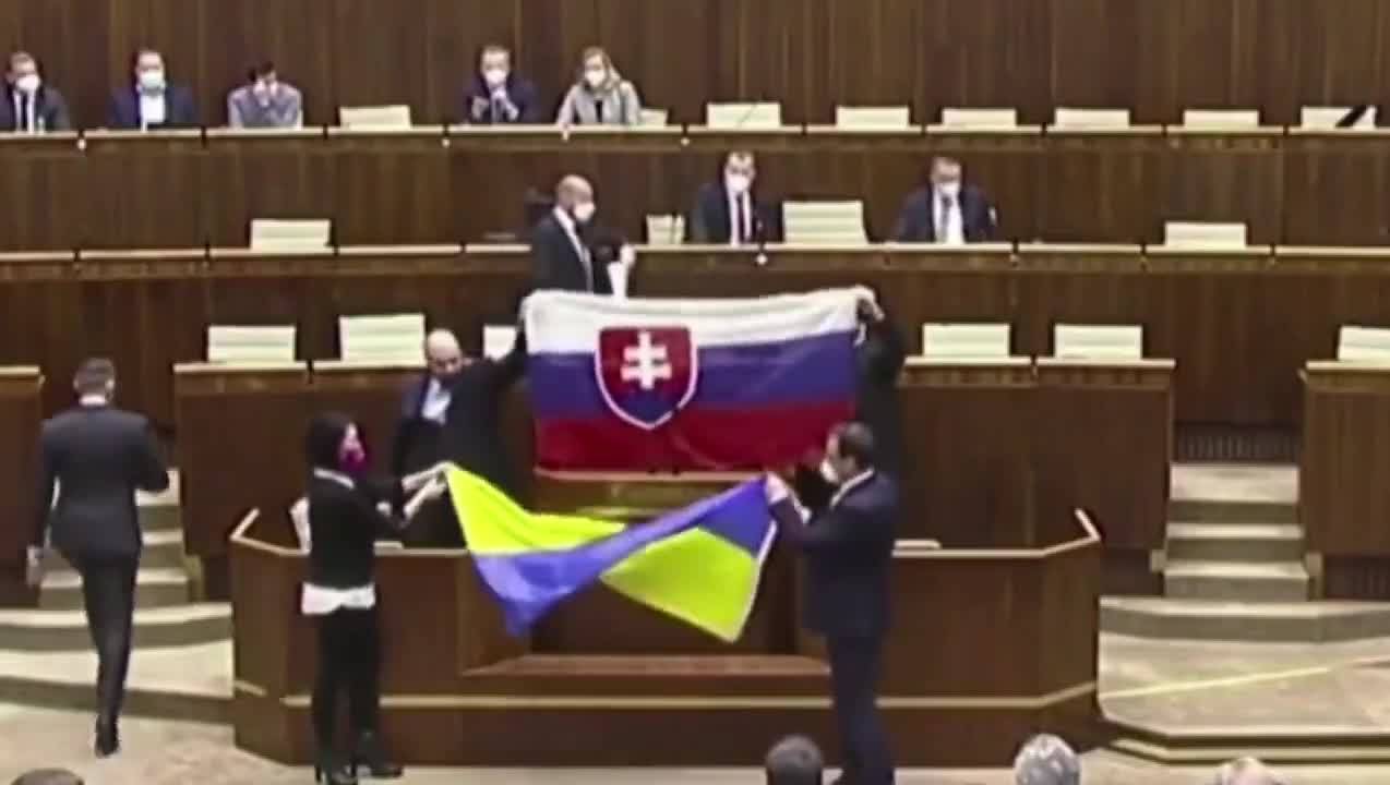 BRAWL at the Slovakian Parliament - ATTACKS THE UKRAINIAN FLAG - This is what happens when your on the WRONG SIDE OF HISTORY