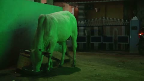 Cow on the street in Hampi in the evening