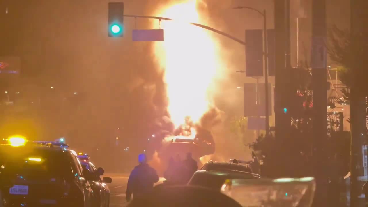 Only in Newsom's California can you celebrate by torching an LA Metro Bus