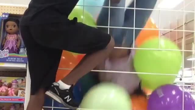 Reckless Teens Climb Toy Store Ball Cage And Get Trapped Inside