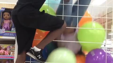 Reckless Teens Climb Toy Store Ball Cage And Get Trapped Inside