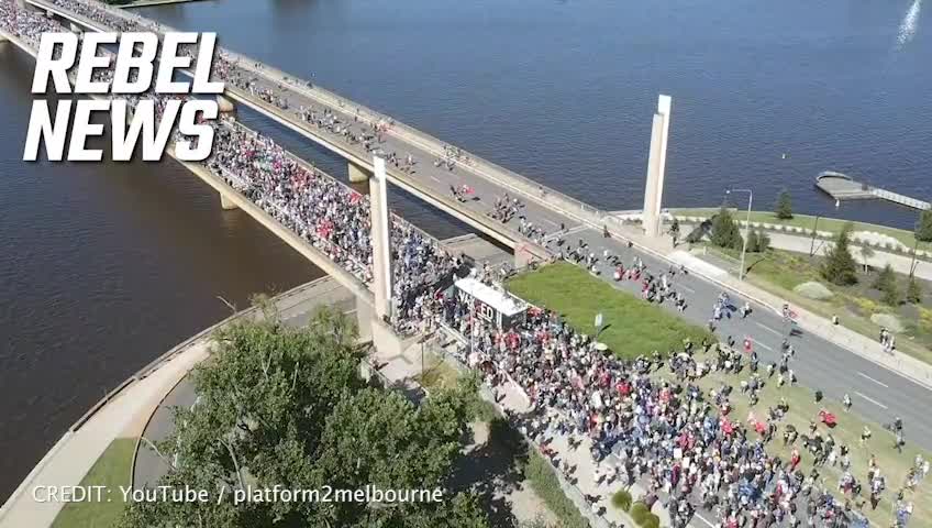 Massive Crowd - Bird's Eye View of the Convoy headed to Parliament in Canberra Australia