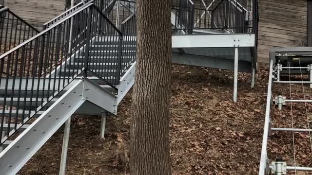 New steel stairs and tram