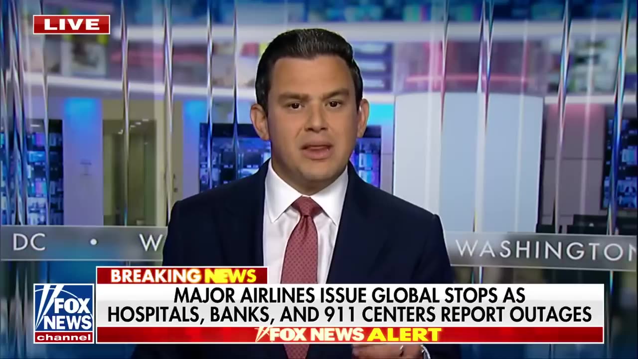 Major airlines issue global stops as hospitals, banks, 911 centers report outages