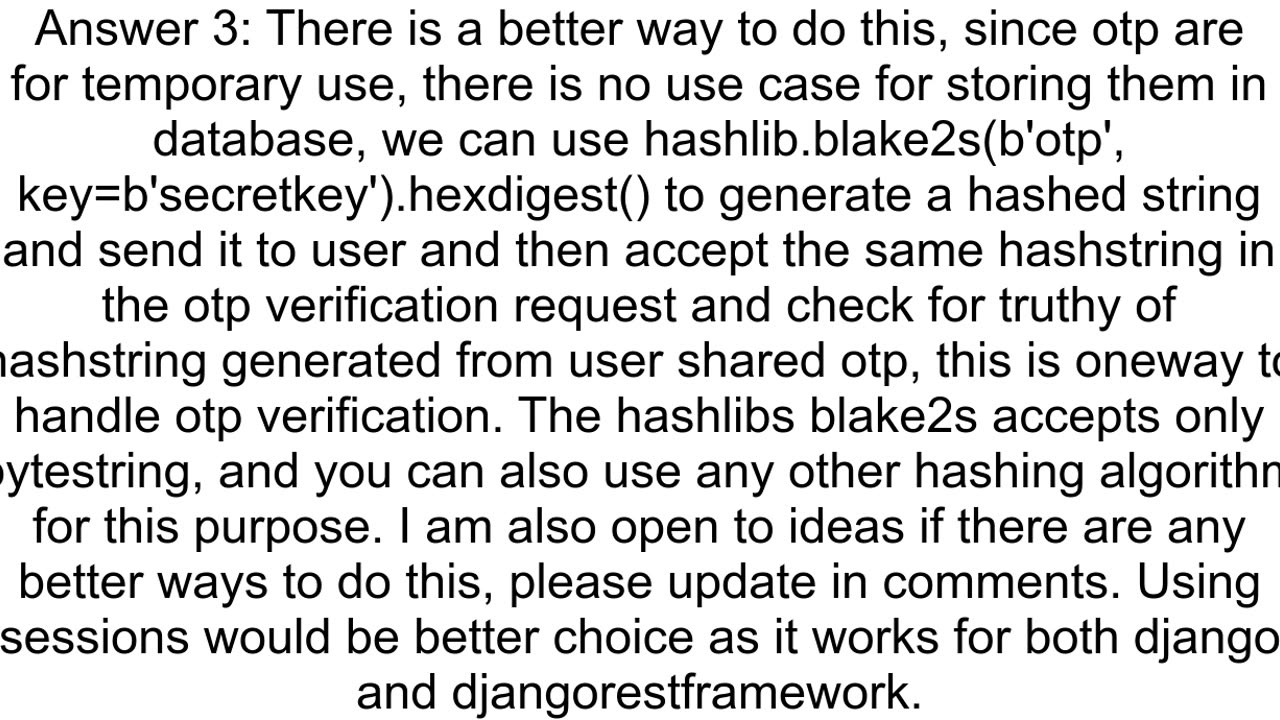 How to implement OTP based verification before letting the user to create a new password using pyot