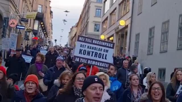 Stockholm, Sweden is protesting vaccine passport!