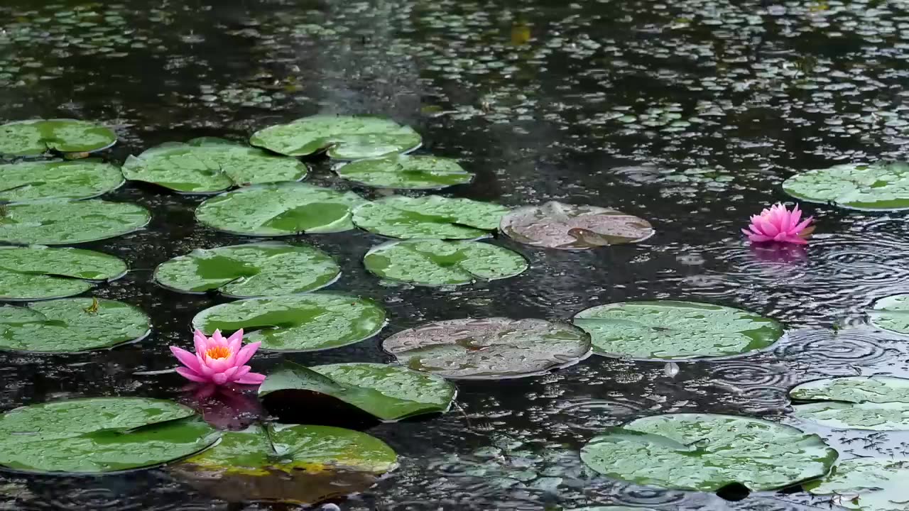 Comfortable Rain Sound in the water Lily-Flowered pond. Relax & Sleep Well with Calming White noise