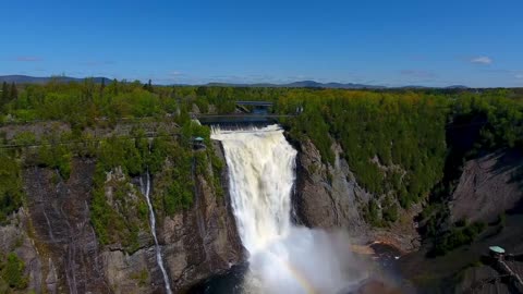 Aerial View Of A Waterfalls Under A Blue Sky