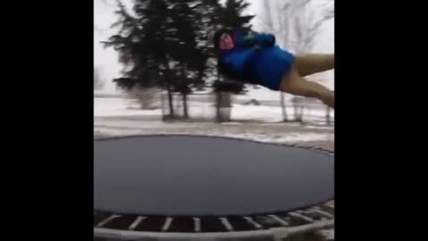 jumps on the frozen trampoline and goes wrong