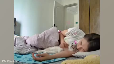 There's nothing cuter than seeing a cat curled up on their human