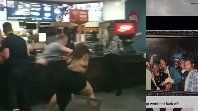 Fat girl beats guys ass