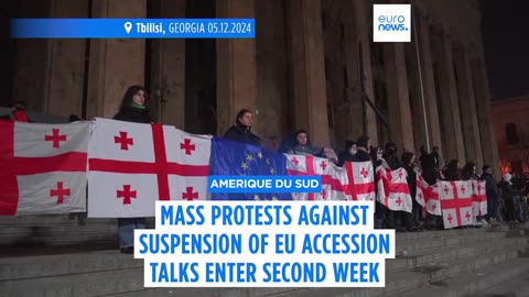 Protests across Georgia against suspension of EU accession talks enter second week