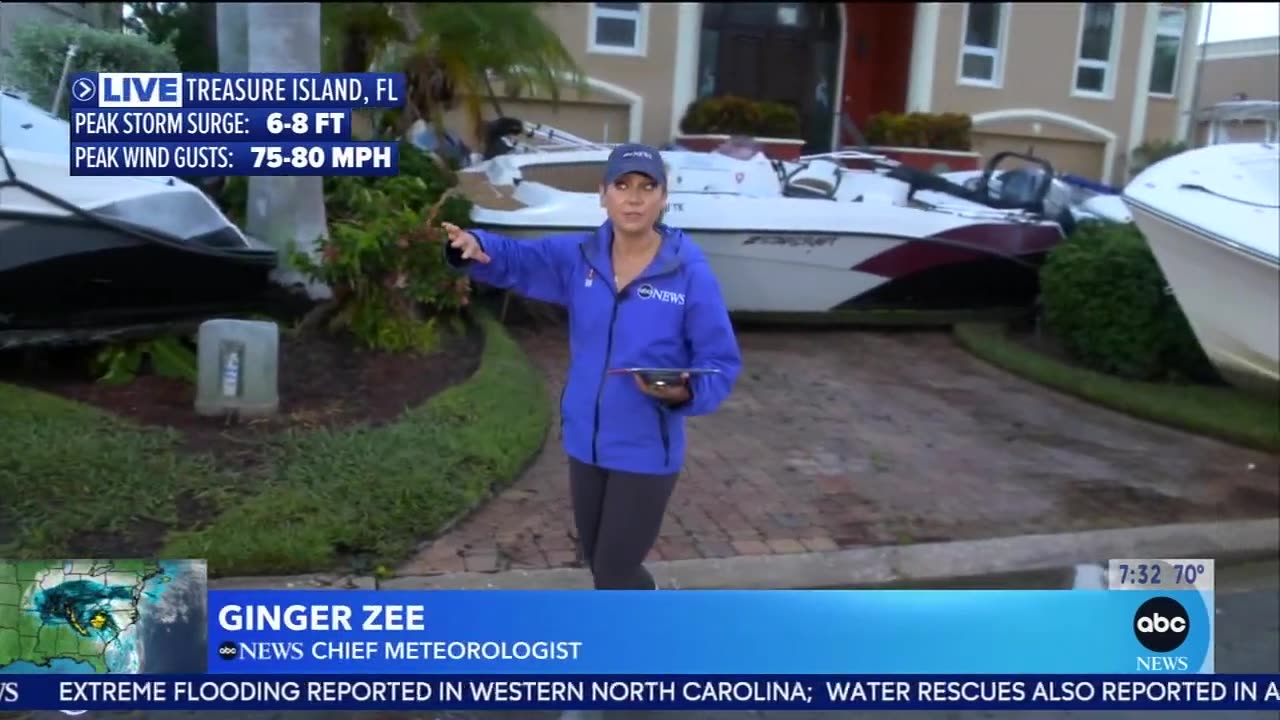 Hurricane Helene storm damage washes boats ashore in Treasure Island, Florida