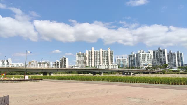 Sky roads and buildings in sunny weather