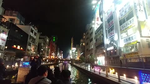 Boating in central Osaka at night