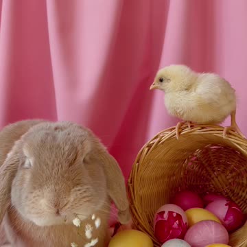 Chick really wants to befriend little bunny rabbit