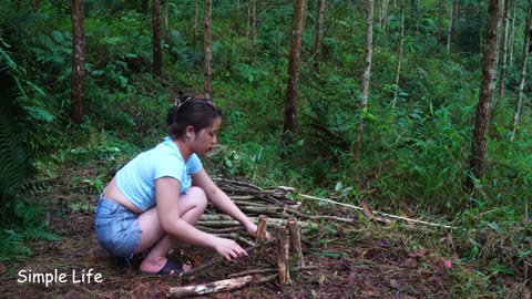 SOLO BUSHCRAFT CAMPING BUILDING A SIMPLE SHELTER ENJOY LIFE COOKING COOLING RELAXING