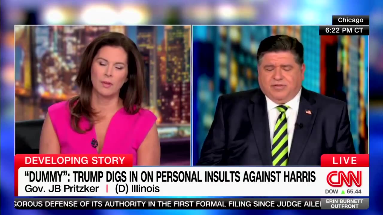 PRITZKER: President Trump "sits around all day" while Kamala answers questions.