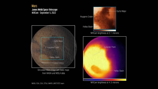 Webb telescope shares first images of bright Mars