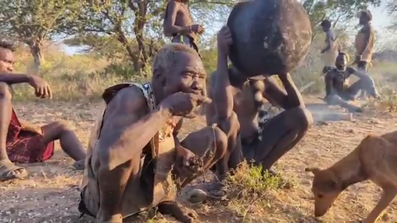 Hadza cooking after finished hunting🦬