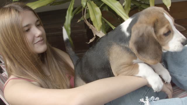 A Woman Playing with Her Dog