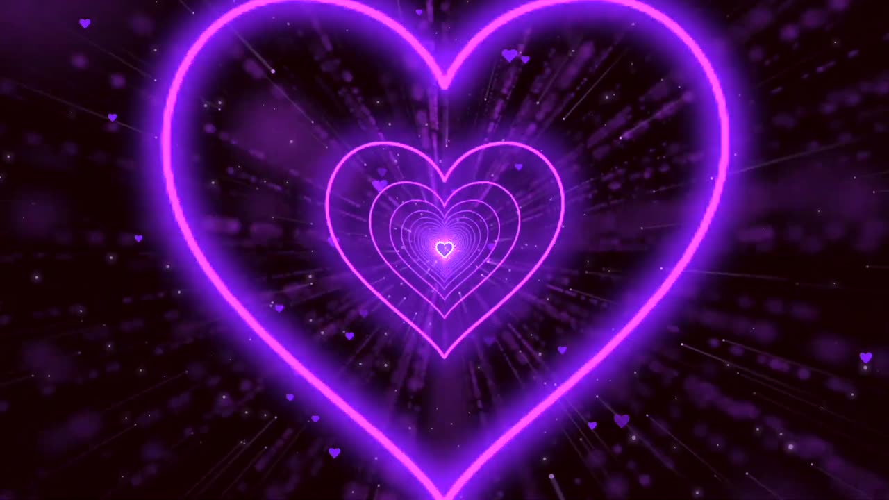 147. heart tunnel background 💜Purple Heart Neon Lights Love Heart Tunnel Loop