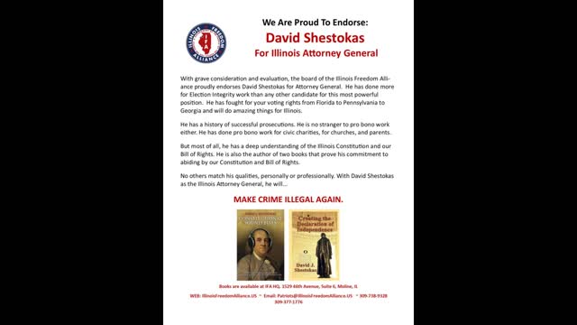 David Sheshtokas Illinois Attorney General Candidate On Election Integrity