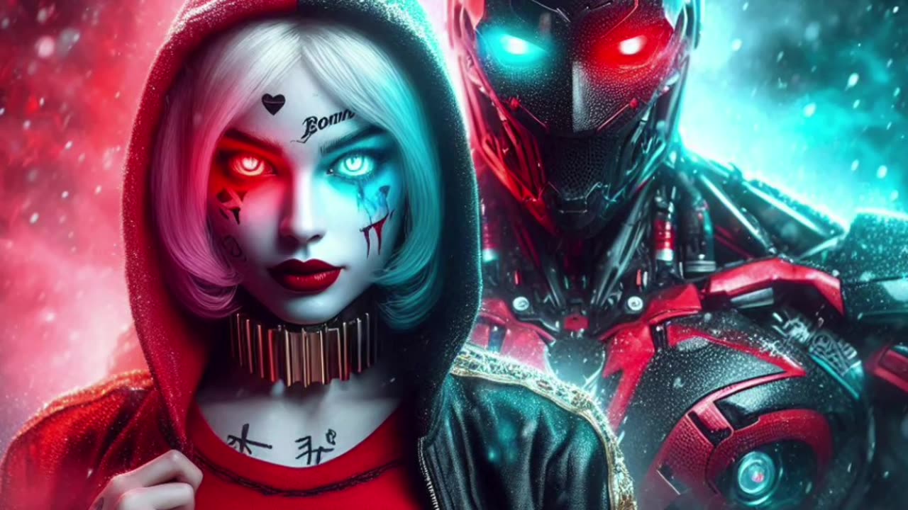 Harley Quinn and Cyborg Batman ai art