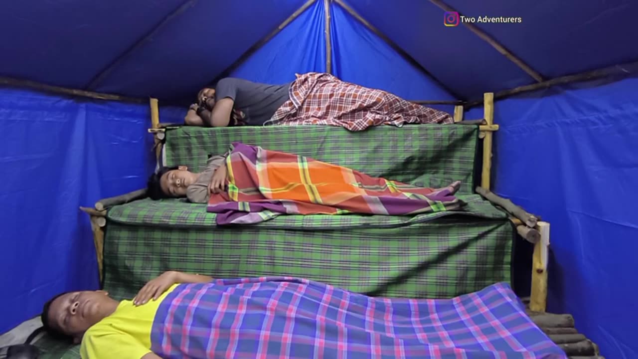 hit by heavy rain day and night camping fishing overnight in the forest