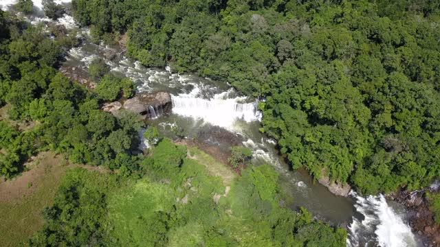 Drone Footage Of A Rapid River With Series Of Waterfalls