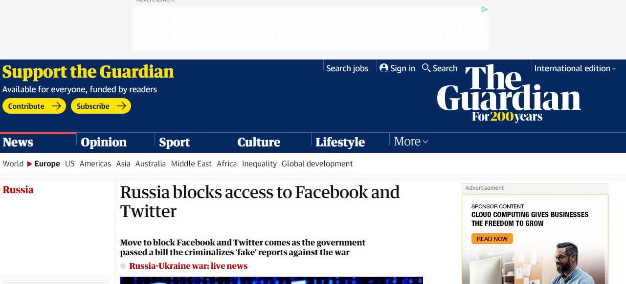 Russia blocks access to Facebook and Twitter