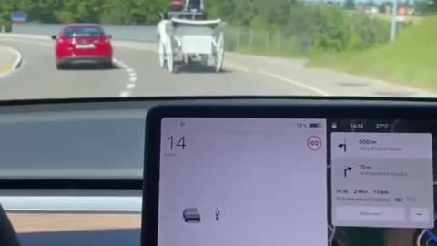 Tesla car confused on the road