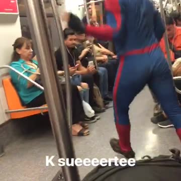 “Spiderman” Curves His Body In The Rhythm Of Scooby Doo Pa Pa On A Train
