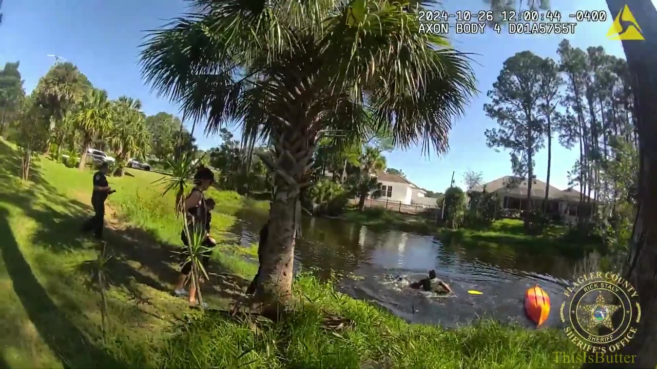 Flagler County Sheriff's deputy plunges into pond to rescue dog named Elroy