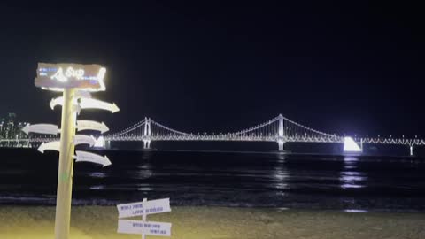 Night view of Diamond Bridge on a winter night.