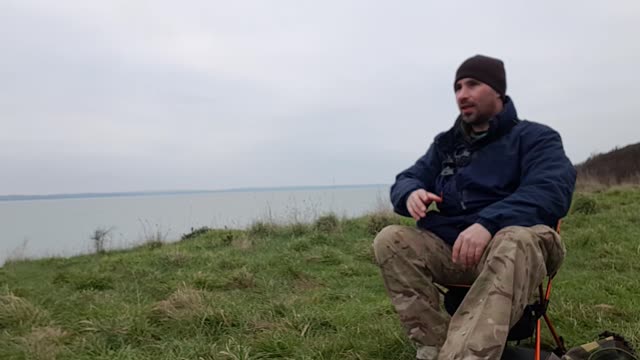 Test shot before filming a vlog on a cliff. Solent Sea