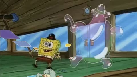 Squidward Is Playing With Tiles While SpongeBob Dances With A Bubble Elephant 🐘