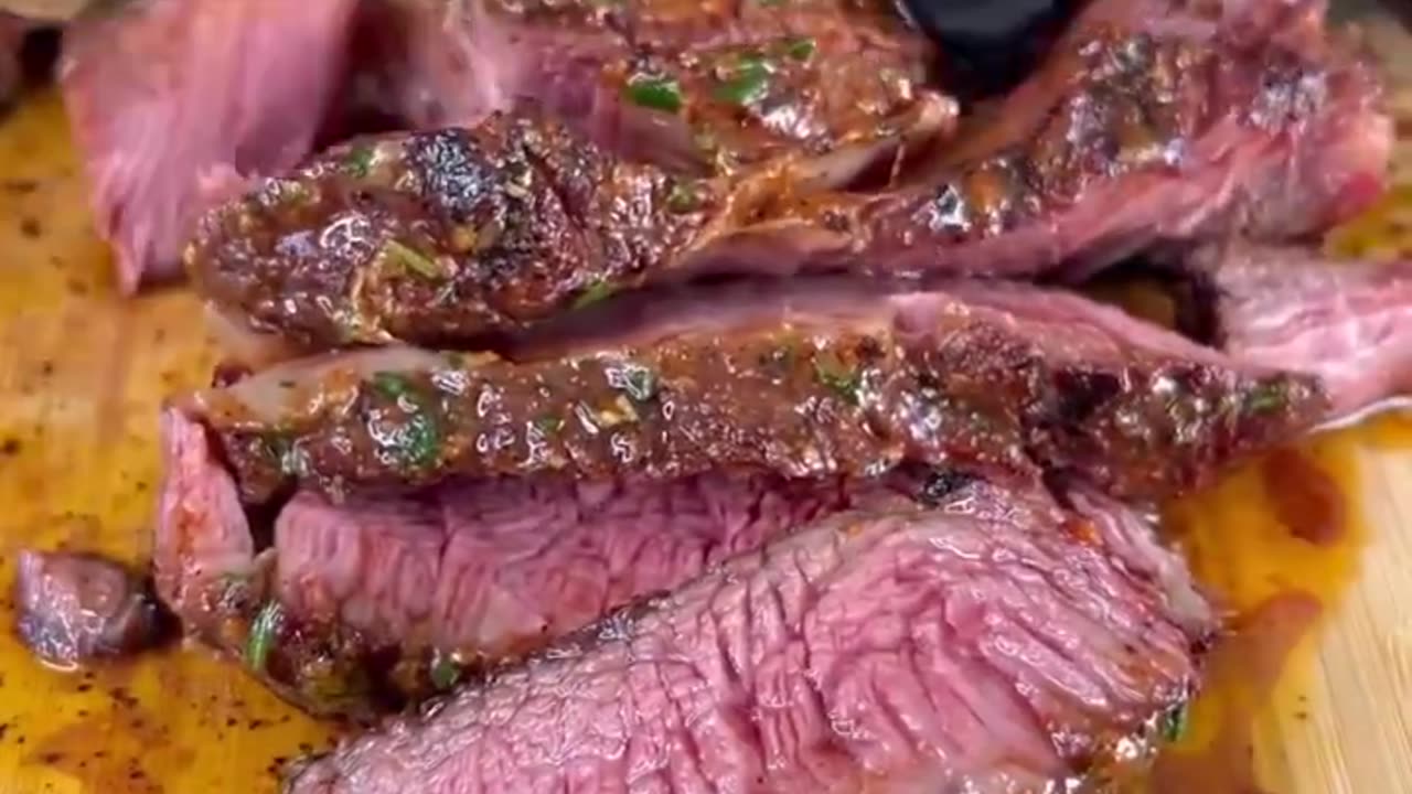 Slicing hot delicious grilled meat