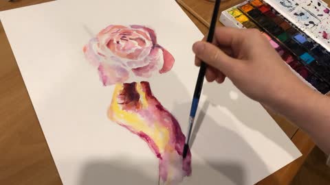 rose in hand watercolor art