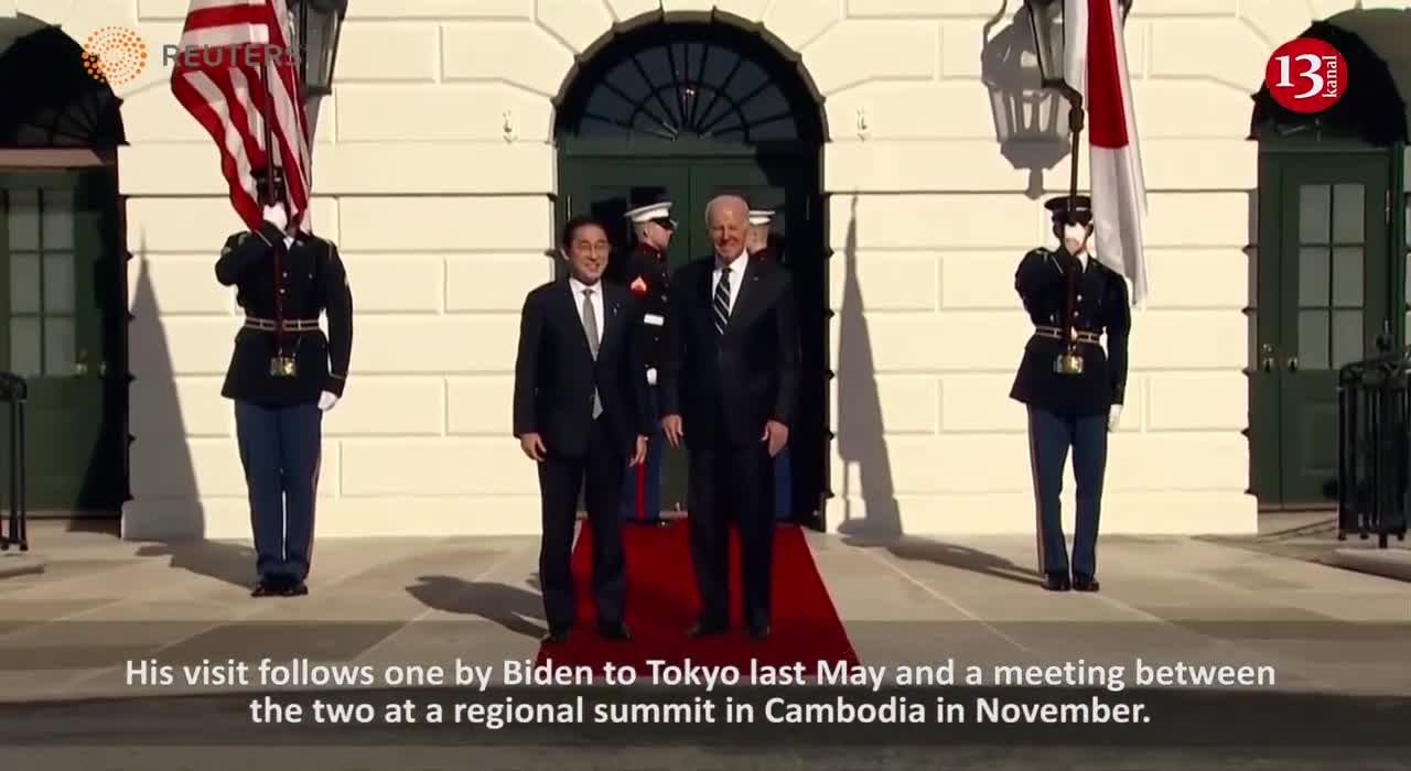 Biden greets Japan's Prime Minister Fumio Kishida outside White House