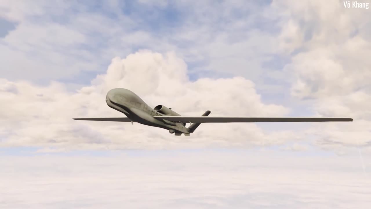 UAV RQ-4 Global Hawk high altitude flight and aerial reconnaissance