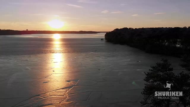 Drone Flight over Frozen Pond - Brewster MA Cape Cod