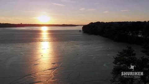 Drone Flight over Frozen Pond - Brewster MA Cape Cod