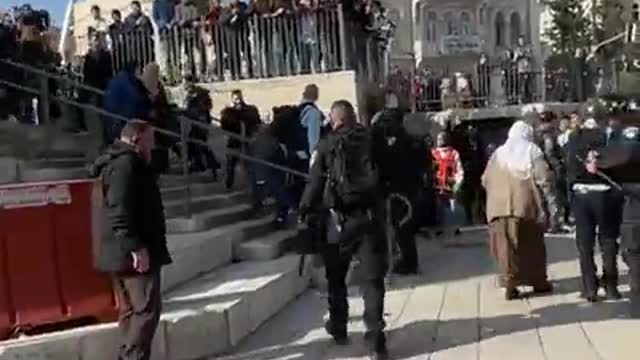 Israeli Occupation Forces brutalizing a Palestinian girl at Damascus Gate. https://t.co/aCdmydQsae