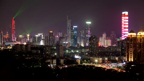 Shenzhen city landscape and buildings with light